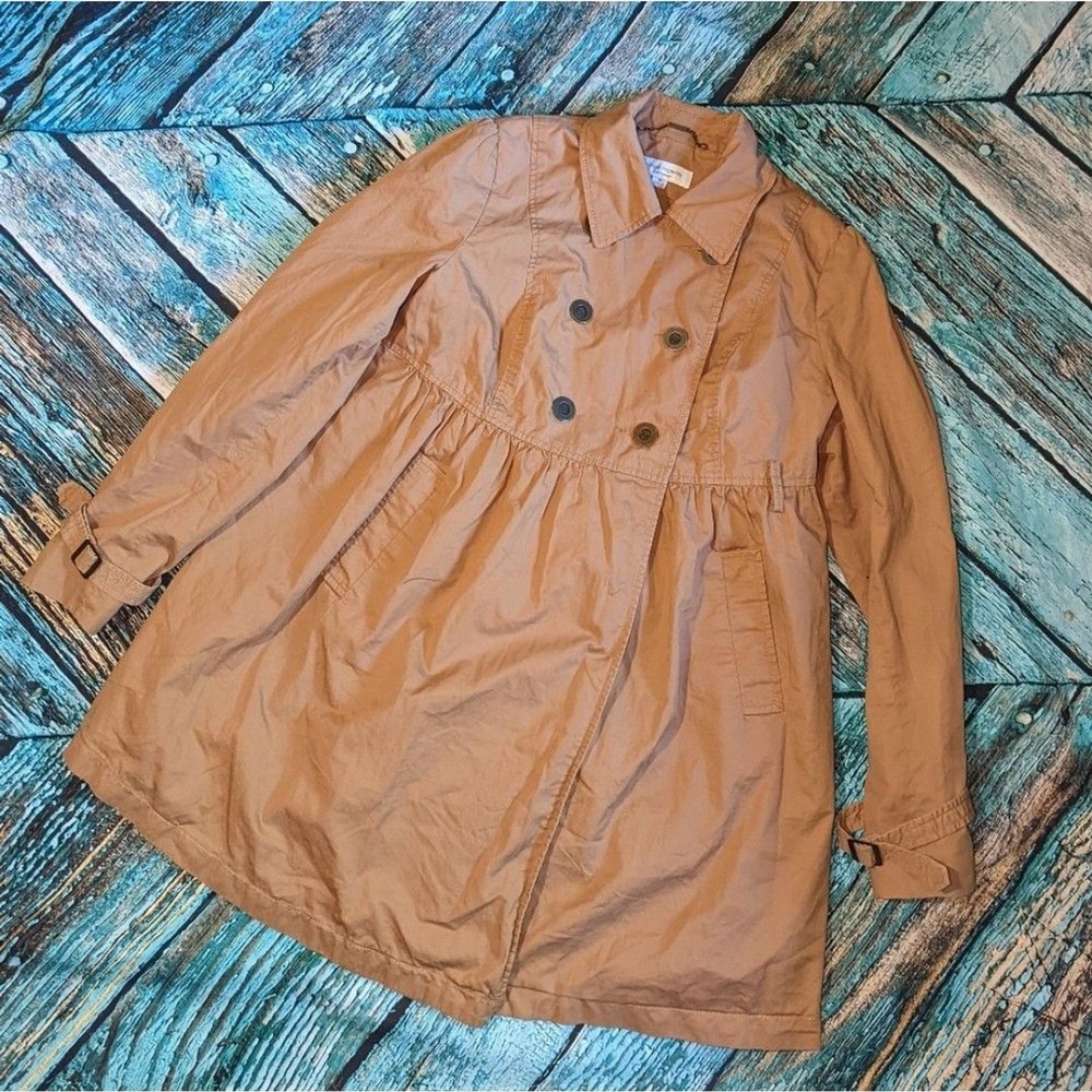 Cottagecore Boho Fit & Flare Trench Coat Liz Lange Maternity Tan Medium
